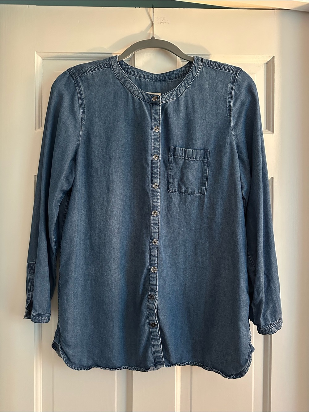 J.Jill Women’s Denim Chambray Button Front Tunic Top Size Petite Medium